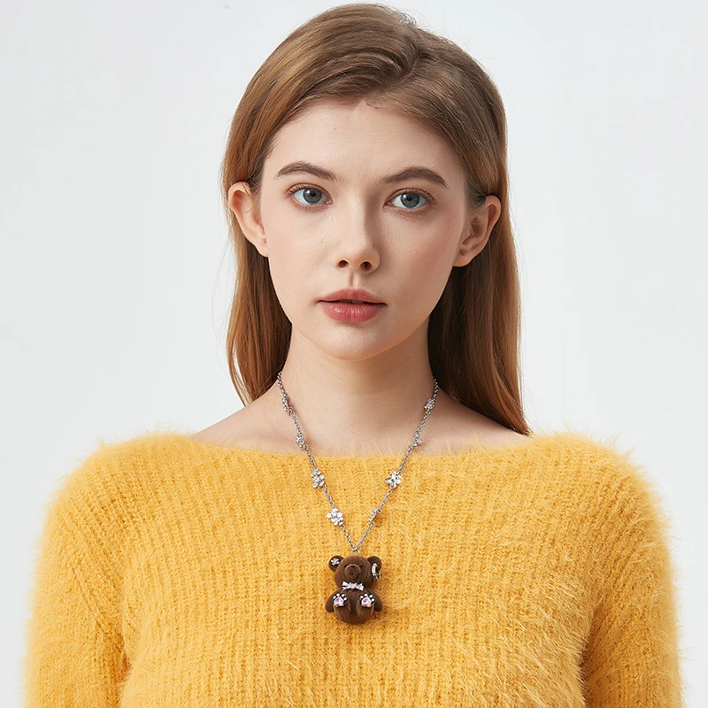 AWE 钛钢项链 爱心蝴蝶结小熊锁骨链女生百搭时尚可爱小配饰