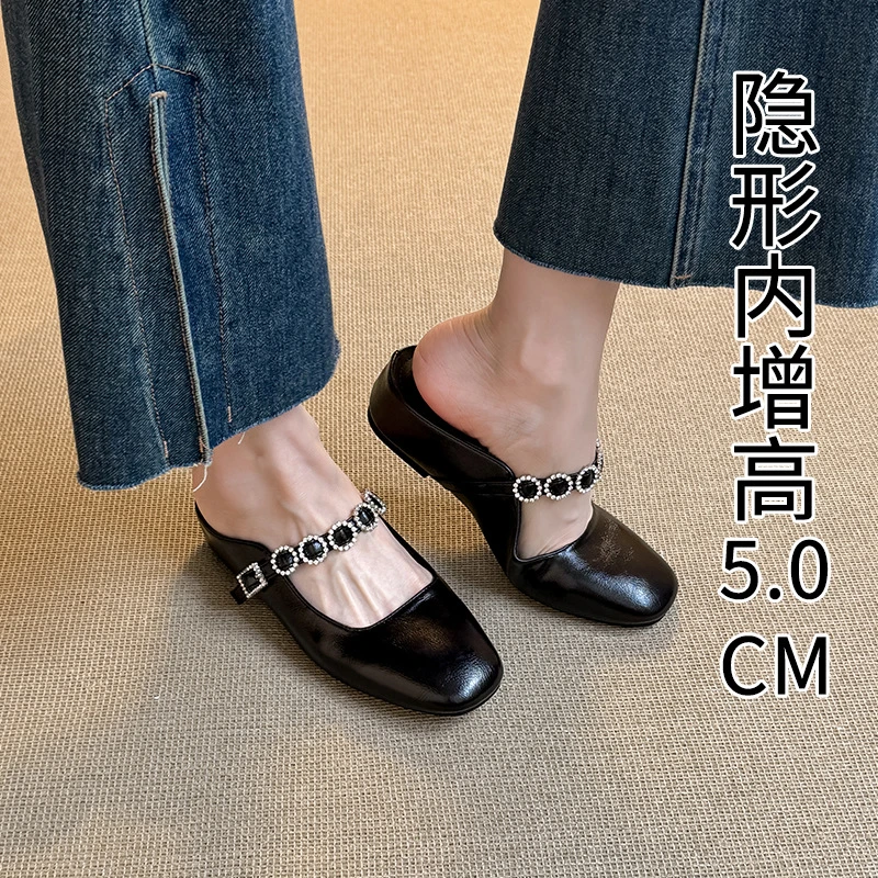 气质银色包头半拖鞋女外穿春夏法式晚晚仙女风凉拖厚底单鞋玛丽珍