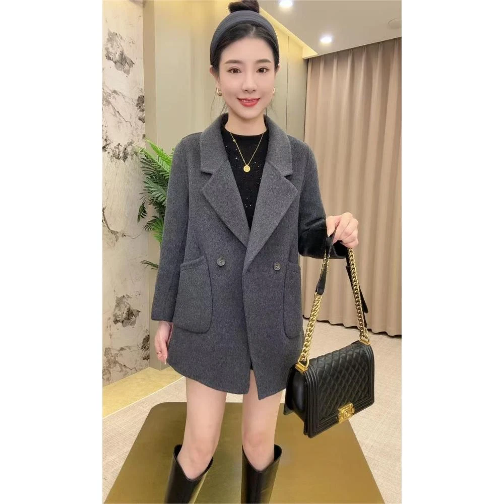 冬季高端大兜中长款风衣领羊毛大衣外套（手缝羊毛大衣）