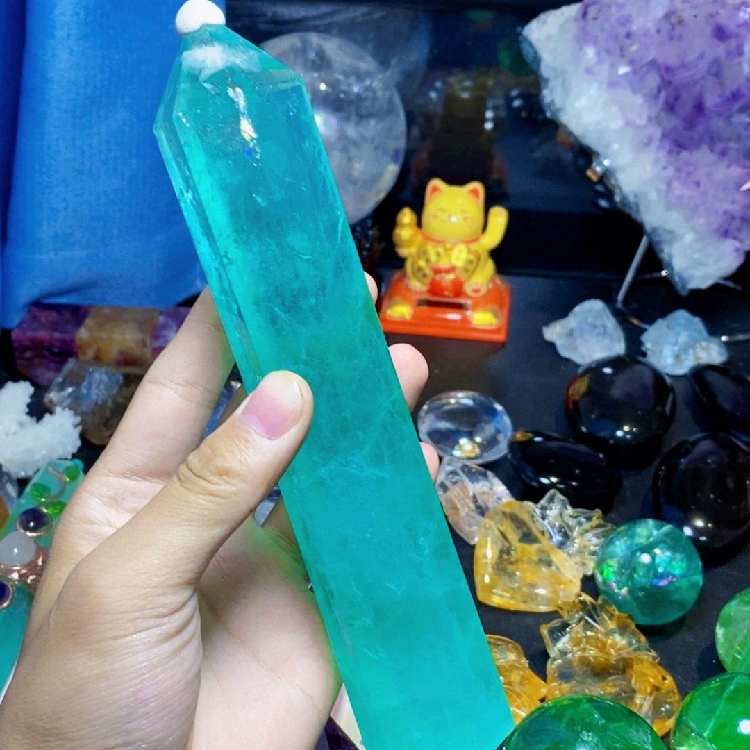 和***平天然彩虹绿萤石柱未镶嵌萤石