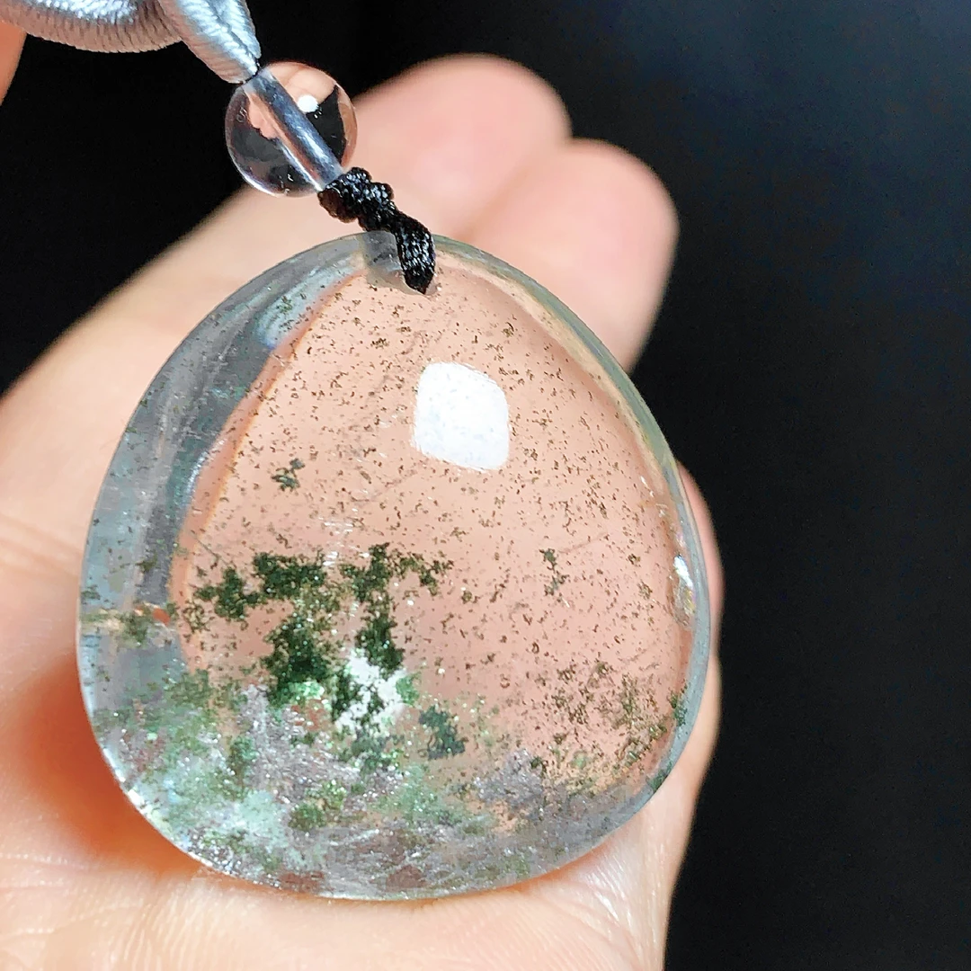 东海水晶天然绿幽灵水晶吊坠毛衣链水滴项坠绿幽灵纯天然100%真品