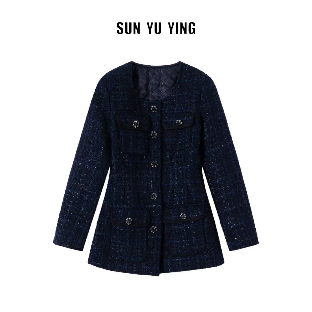 【孙钰颍】藏青色明星同款设计师排扣不挑人外套