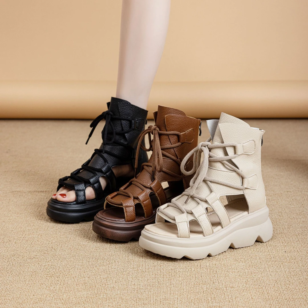 罗马凉靴女2025秋季新款显瘦时尚百搭外穿女士高帮软底夏季凉靴