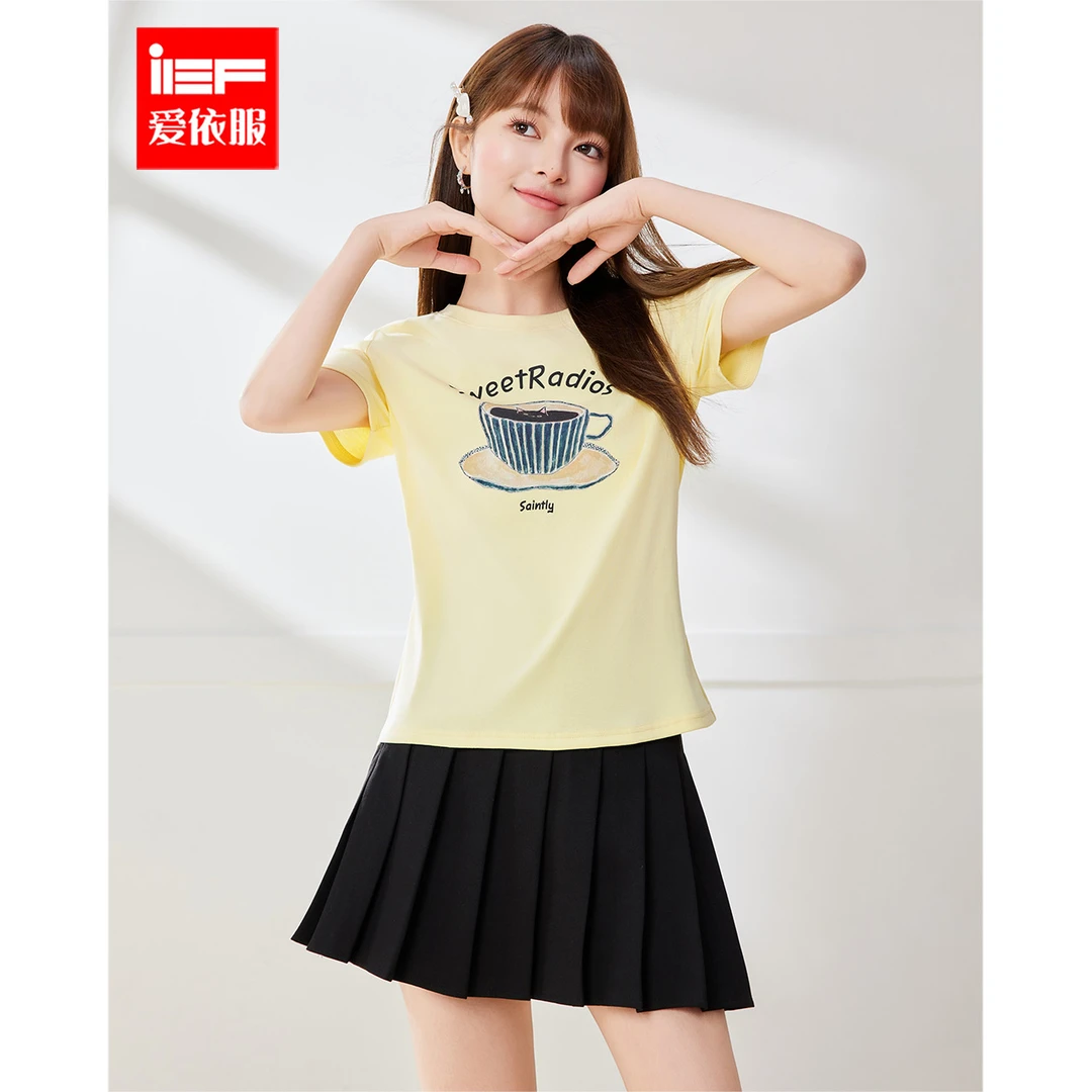 IEF/爱依服短袖上衣2025夏季新款韩版通勤气质休闲T恤女流光风
