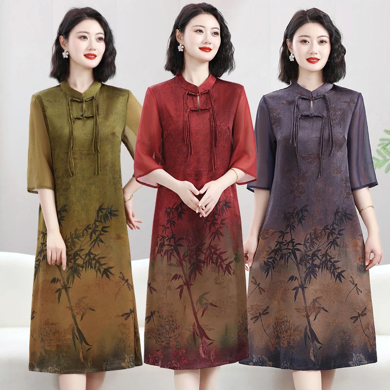 2025新款中年胖妈妈装连衣裙洋气质中老年女装时尚夏季高贵长裙子