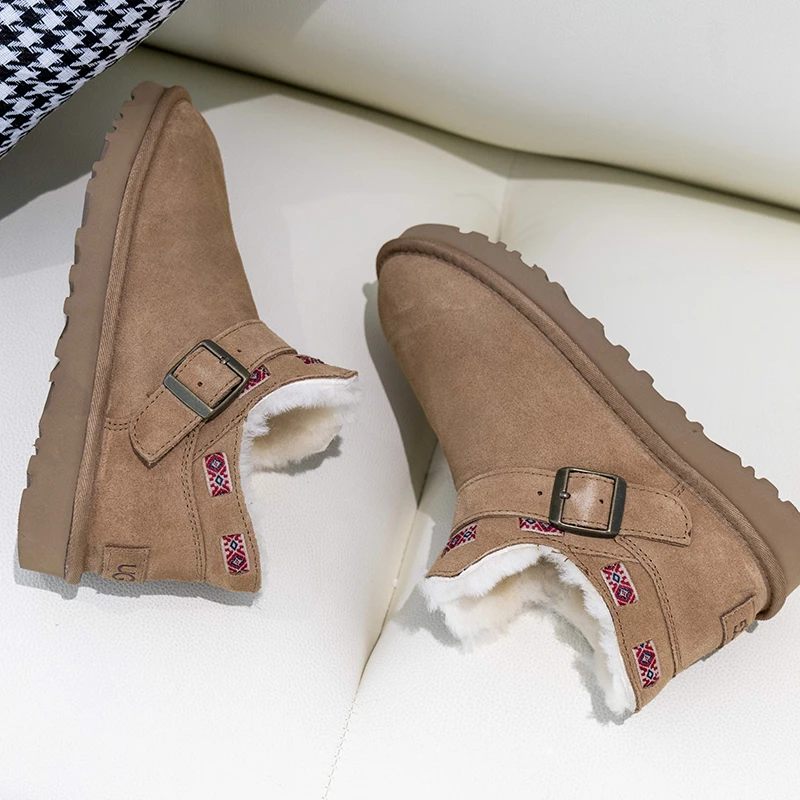 【编制皮带扣】桑坡雪地靴羊皮毛一体保暖加厚短靴厚底增高百搭时尚