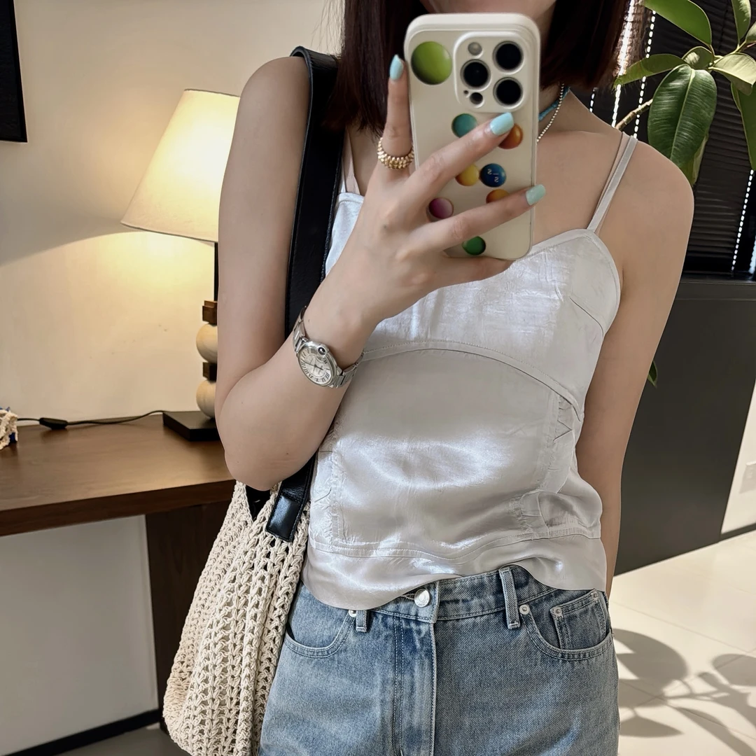 【丽姐女装】复古缎面光泽感吊带背心 裸感丝滑精致吊带W81071