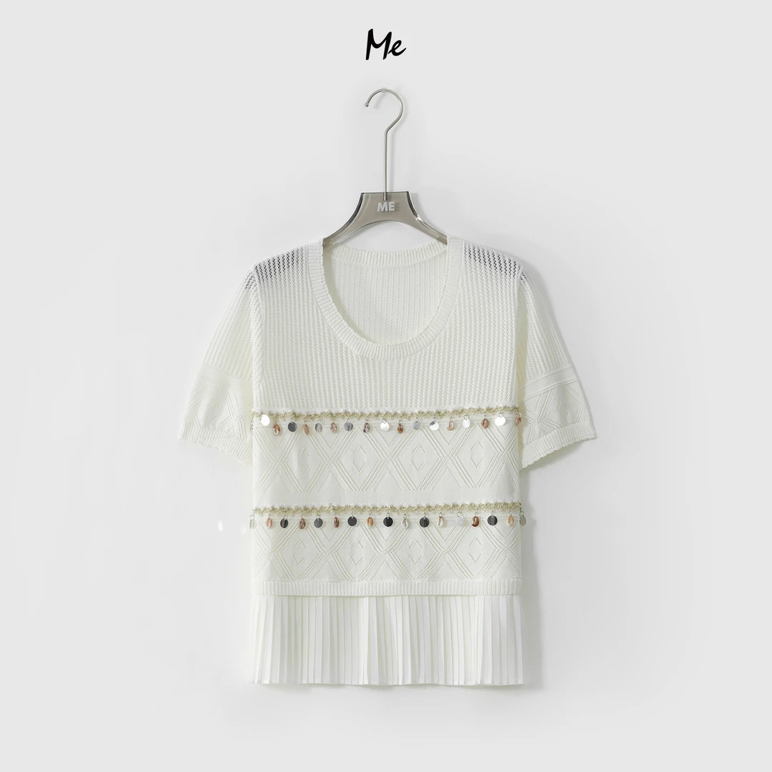 ME【星海风琴衫】天丝亚麻混纺菱格透气显瘦时尚百搭针织衫MESS4916
