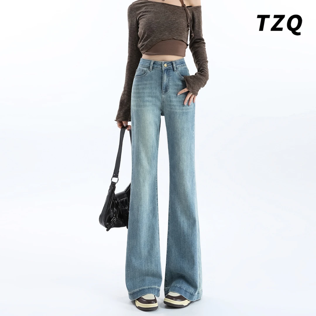 蓝色微喇牛仔裤女2025秋季新款高腰宽松百搭显瘦喇叭裤TZQ2582726