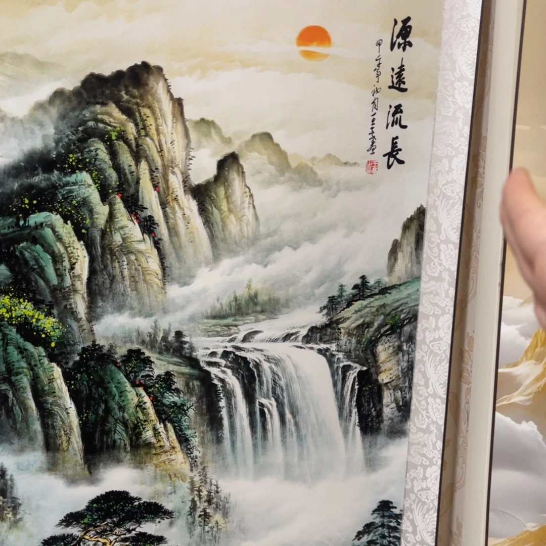 源远流长四尺竖幅青绿山水装饰画1.7