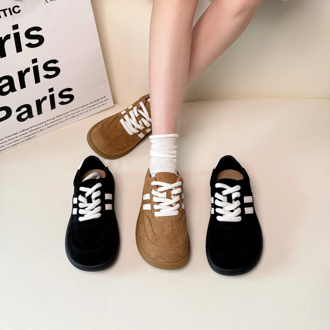 Tagabe休闲板鞋女秋冬季新款百搭系带软底不累脚厚底德训鞋