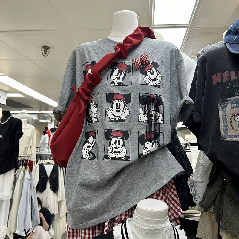 妮妮家25061韩版卡通米奇九宫格印花减龄百搭款短袖