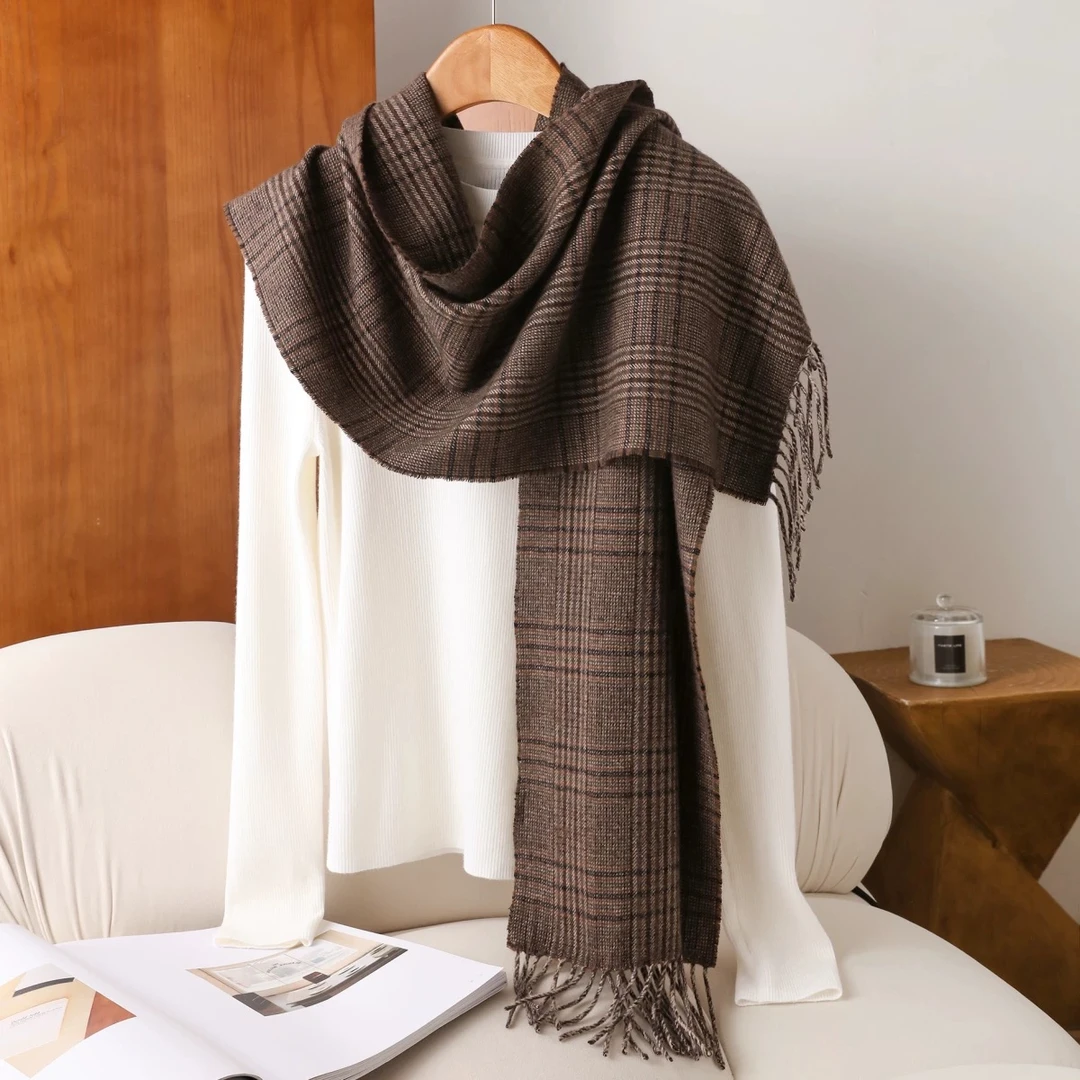 七七《威尔士格纹》羊毛长巾 185cm*35cm 咖色 英伦风