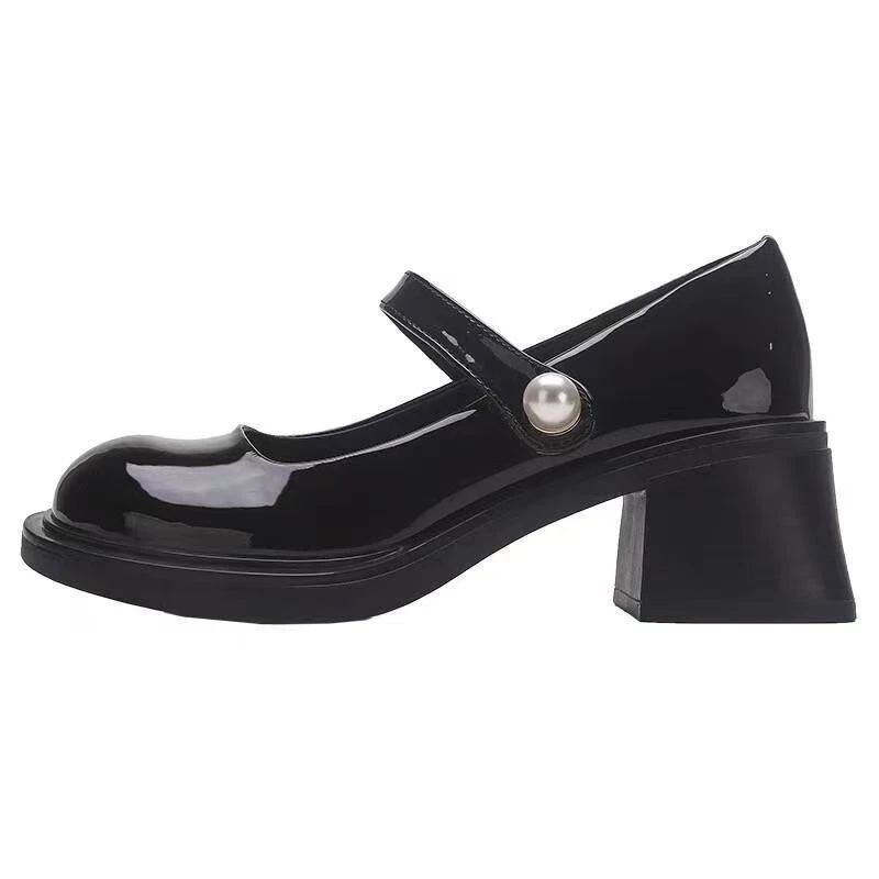 单鞋乐福鞋高跟纯色方头夏季 常规学院风胶粘中跟