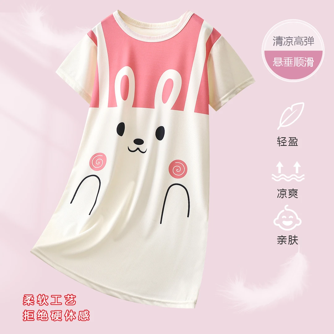 2025儿童睡裙女童睡裙夏季薄款透气短袖卡通公主风儿童家居服睡袍