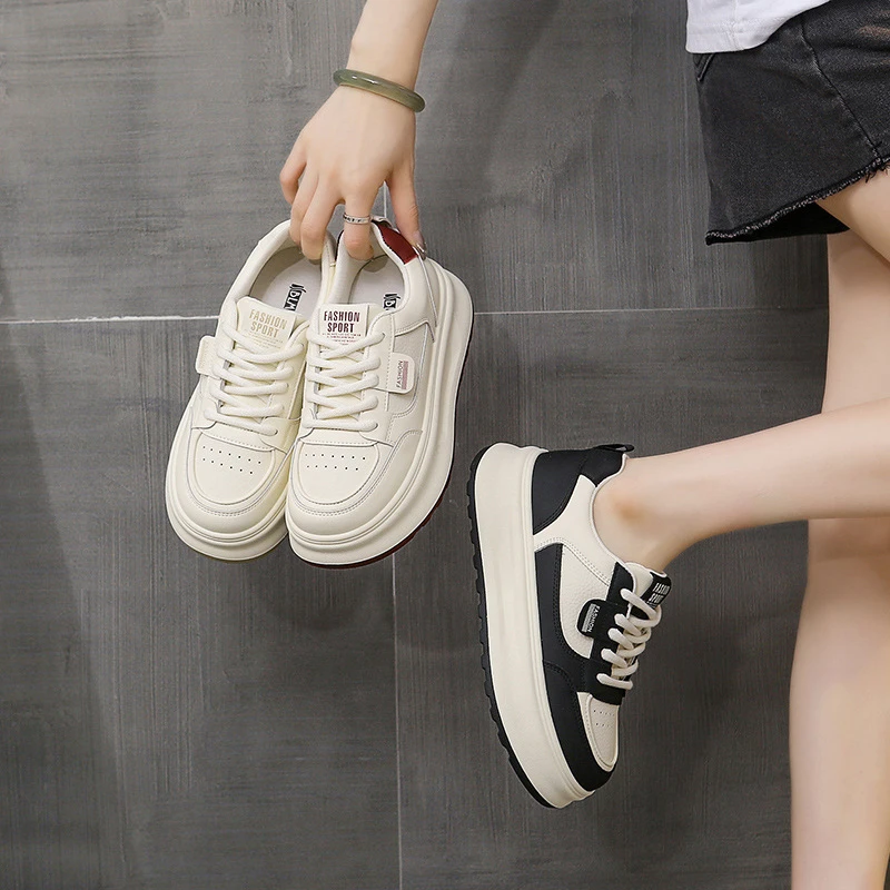 韩版松糕厚底小白鞋女2025秋季新款时尚百搭平底轻便休闲运动板鞋