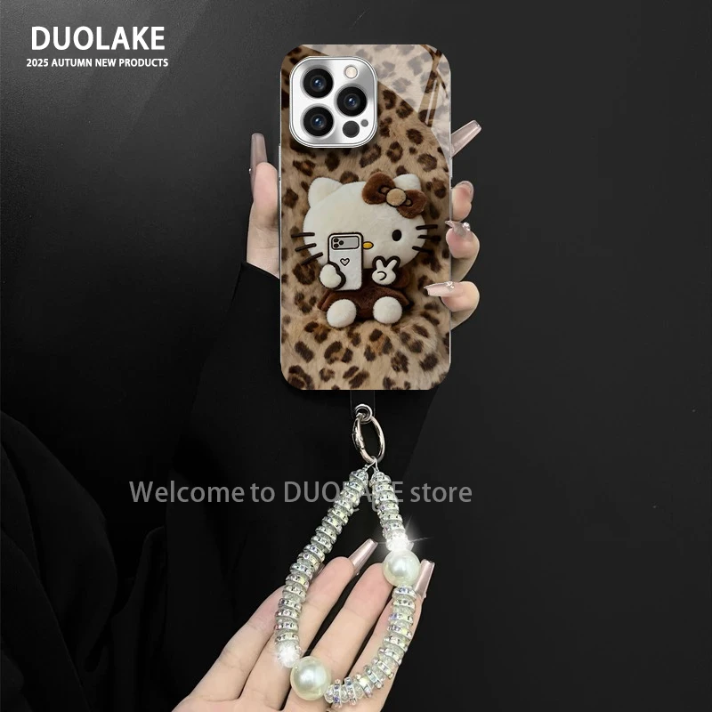 豹纹自拍kt适用苹果vivo华为oppo小米iPhone17电镀玻璃防摔手机壳