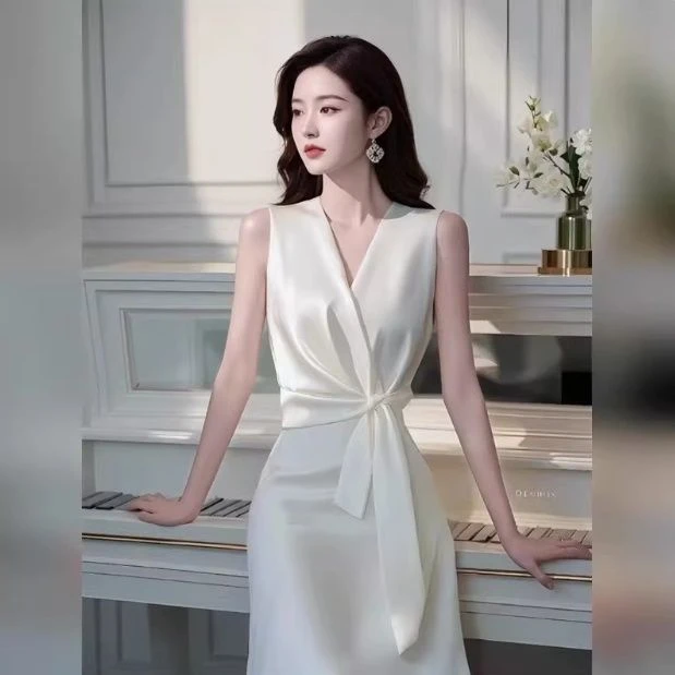 5529夏季新款轻奢气质名媛法式绝美礼服裙高级感收腰白色连衣裙女