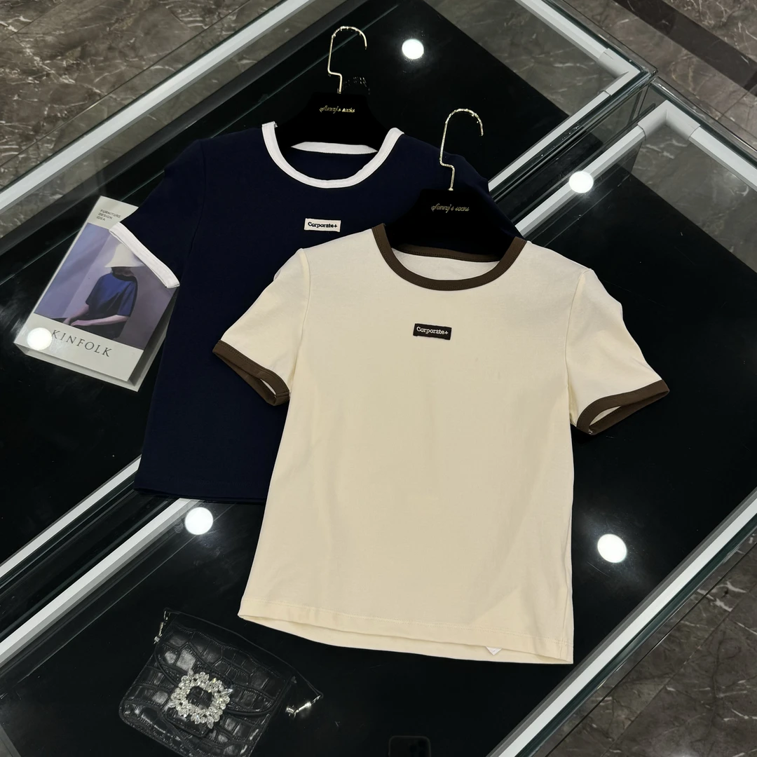 2025新款时尚休闲撞色边修身显瘦薄款短袖T恤-25842