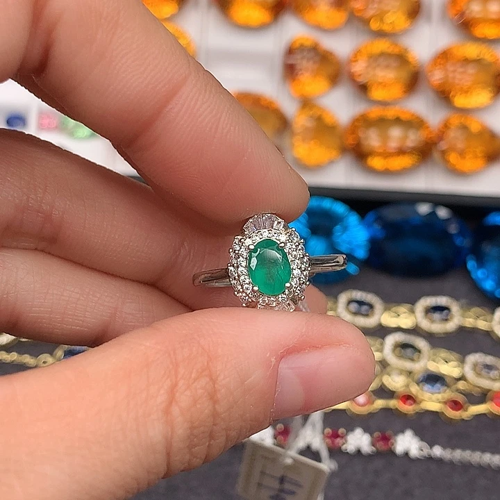 祖母绿戒指银S925镶嵌