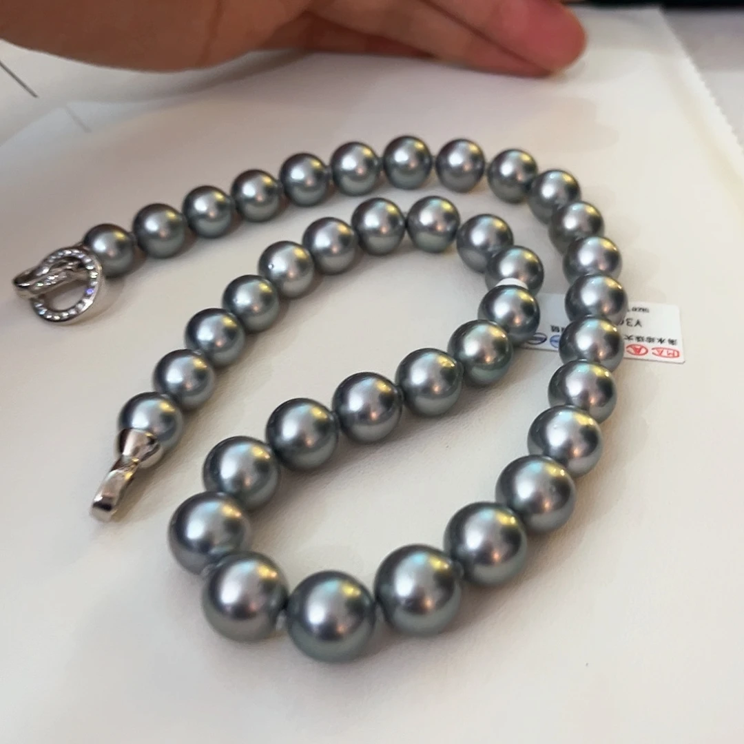 未镶嵌海水珍珠颈饰老****！铂金灰9.5-12