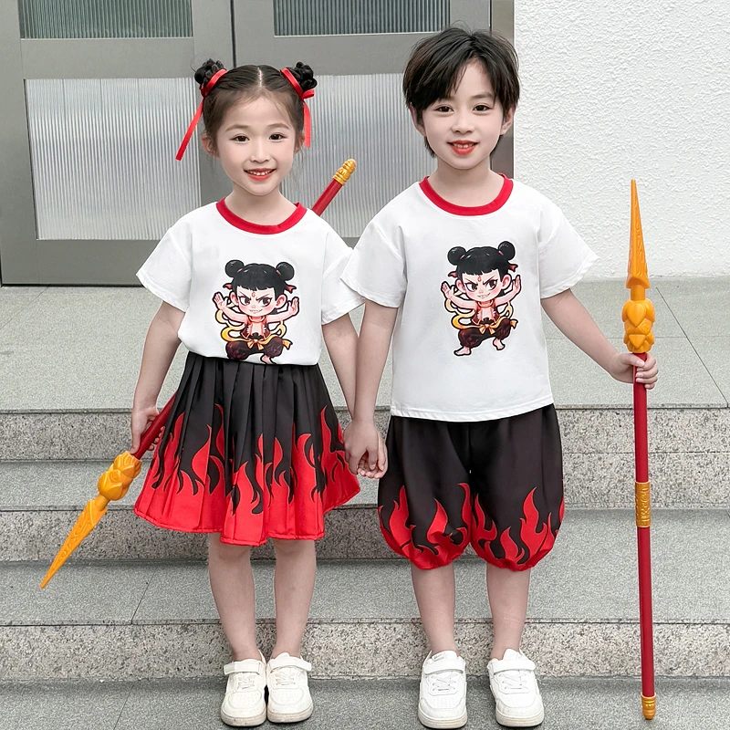 儿童哪吒套装夏季中小童2025新款时髦洋气男女童夏装炸街两件套潮