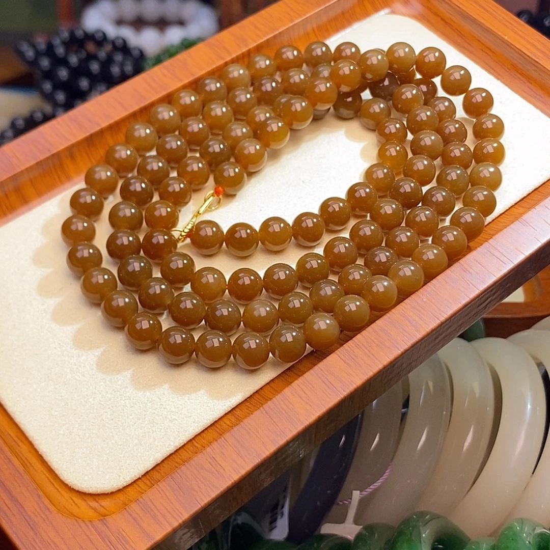 和田玉未镶嵌颈饰新疆且末糖珠链8m