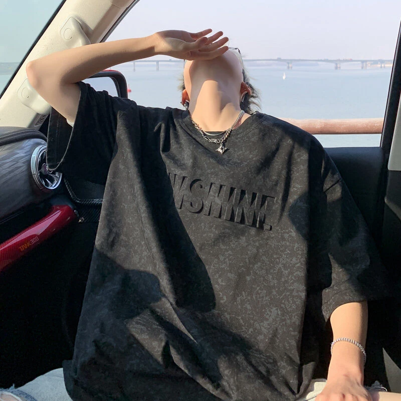 夏季新款男潮牌钢印T恤印花短袖情侣圆领半袖青年学生百搭打底衫