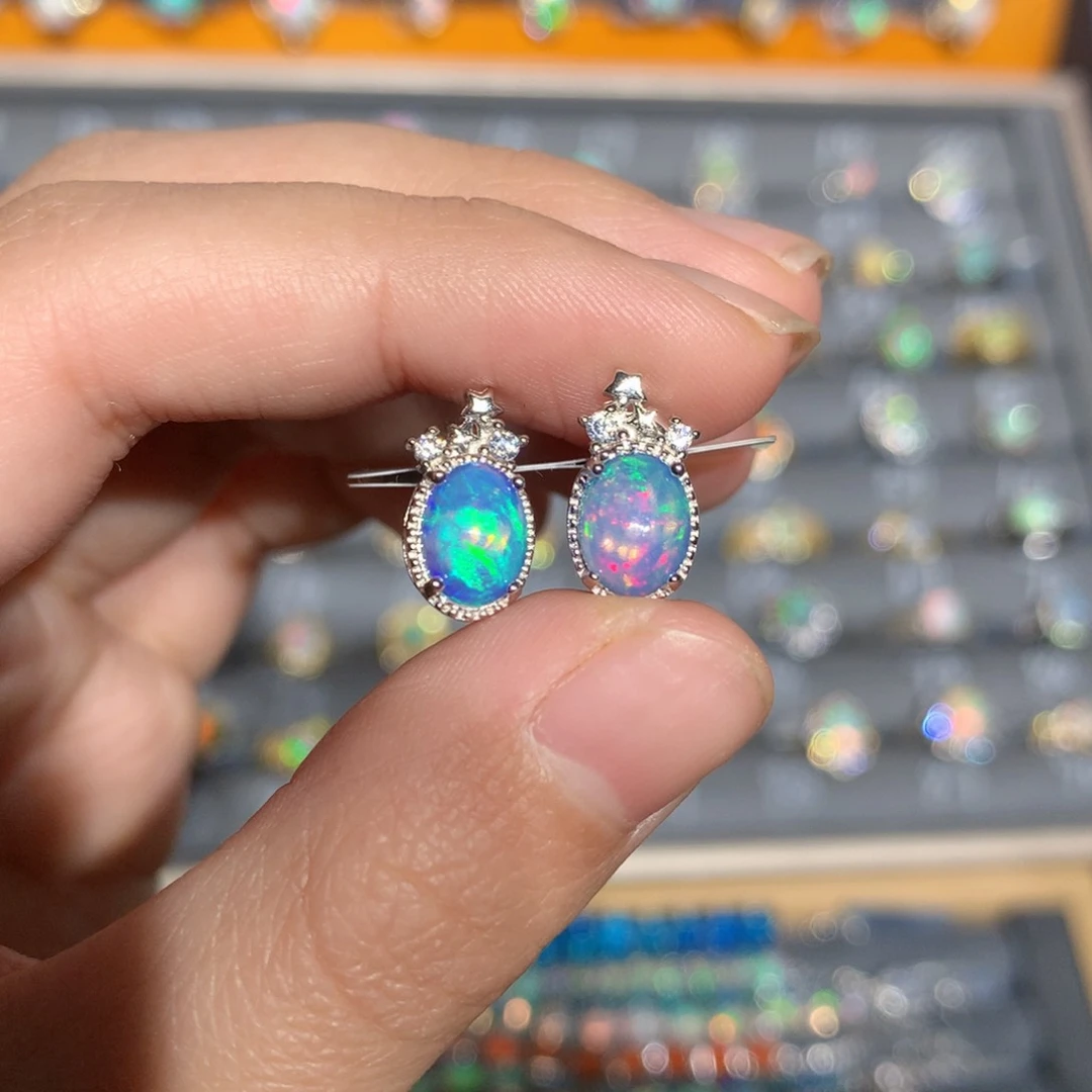 银S925镶嵌欧泊欧泊耳饰y