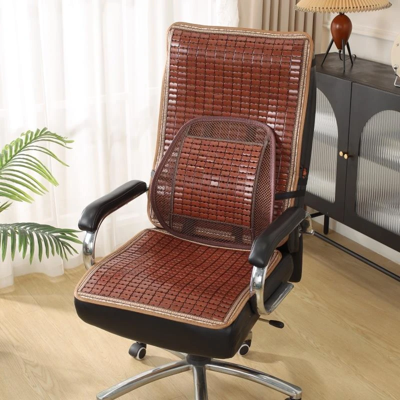 夏季麻将凉席椅子坐垫靠背垫一体办公室夏天电脑老板椅垫连体凉垫