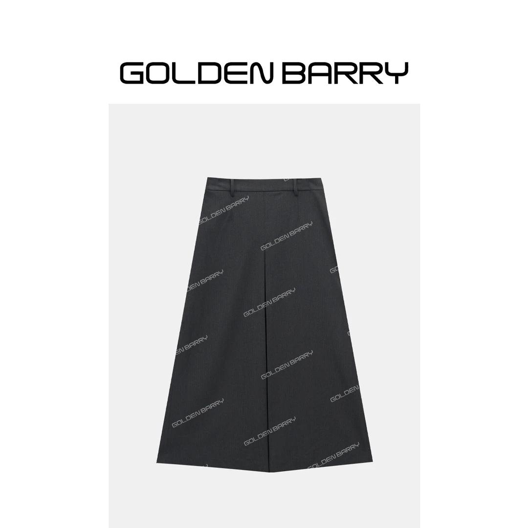GOLDENBARRY|311278极简高腰压褶A摆半裙