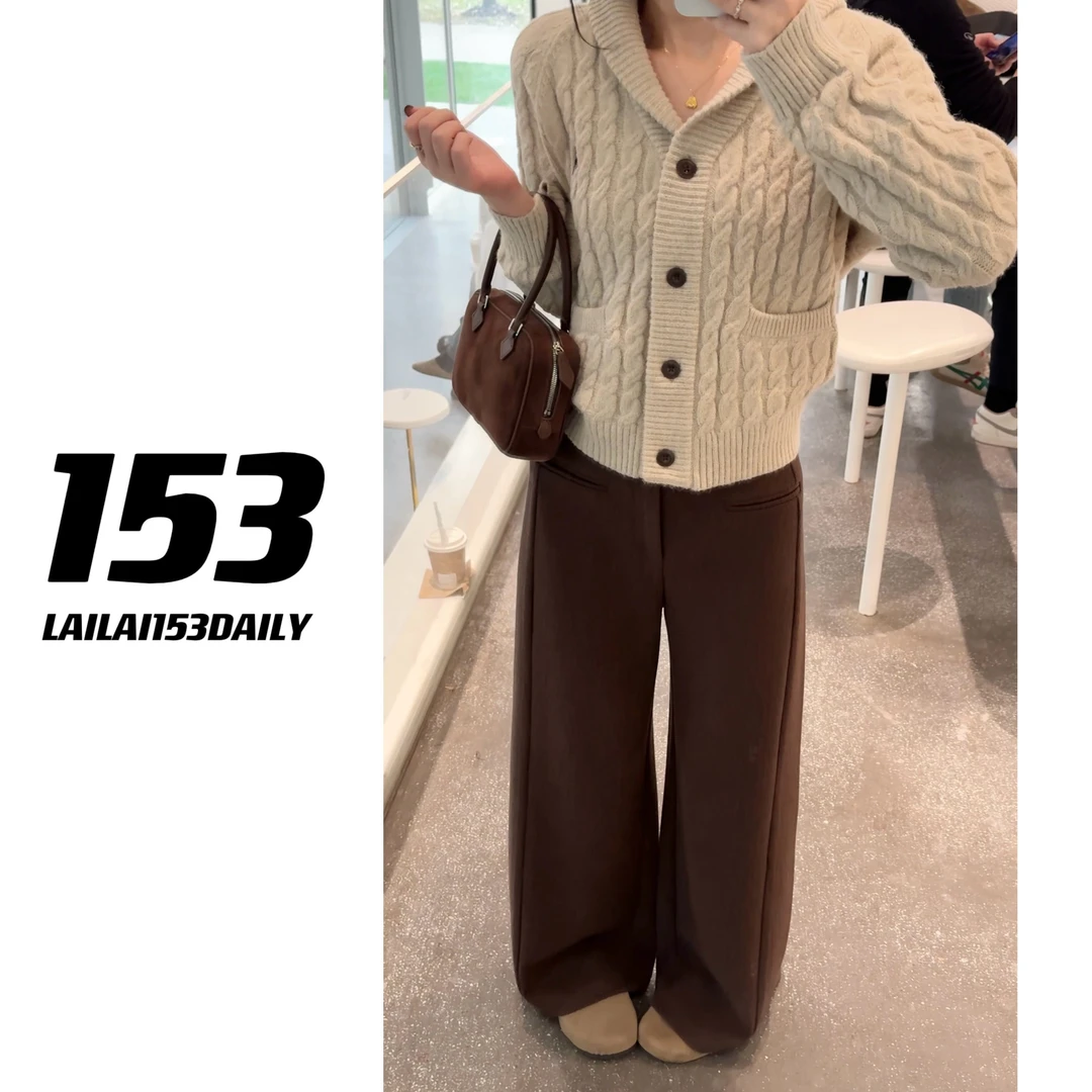 【153的日常】焦糖羊毛裤气质百搭秋冬复古韩版时尚休闲裤24DK124