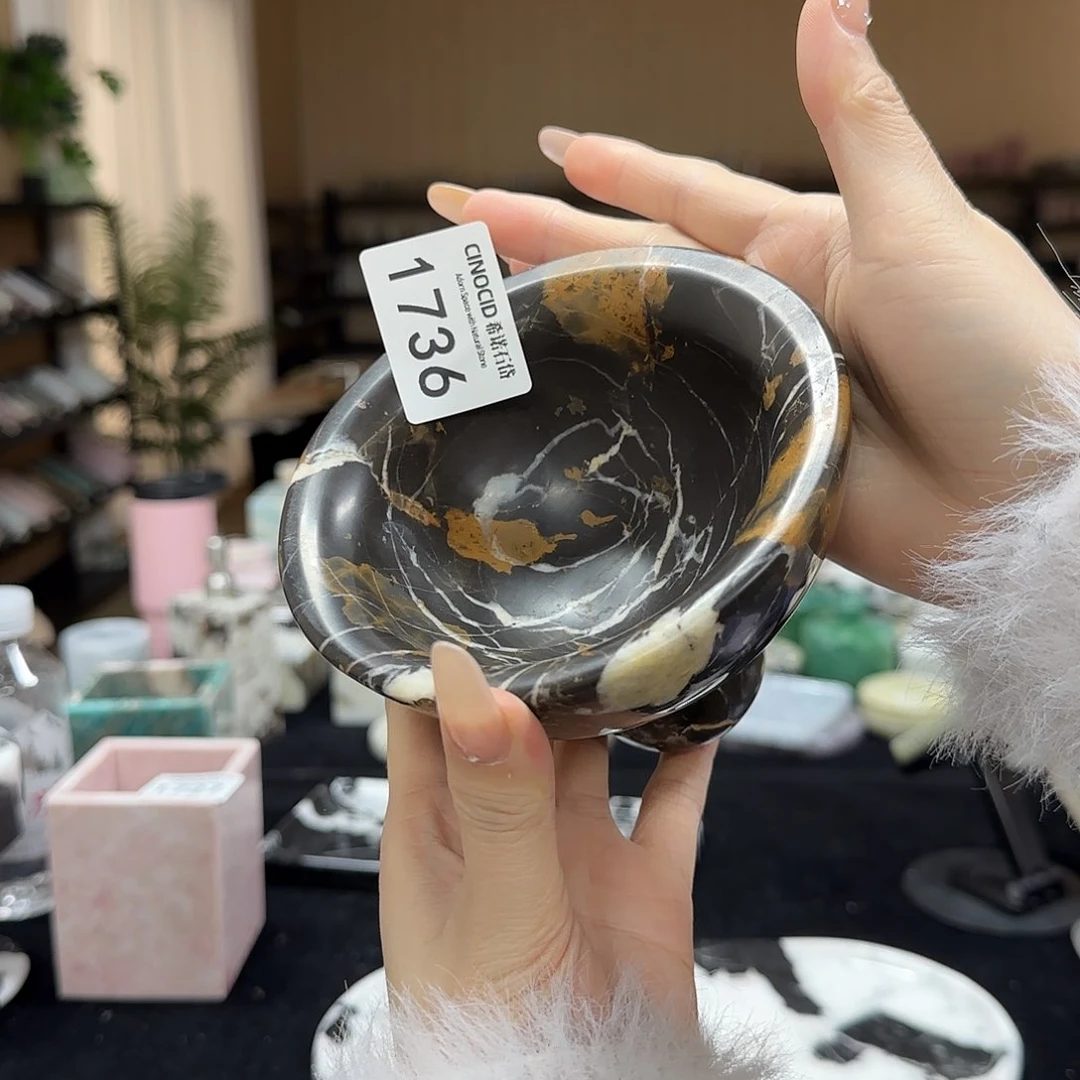 石材黑金花小碗1736福利