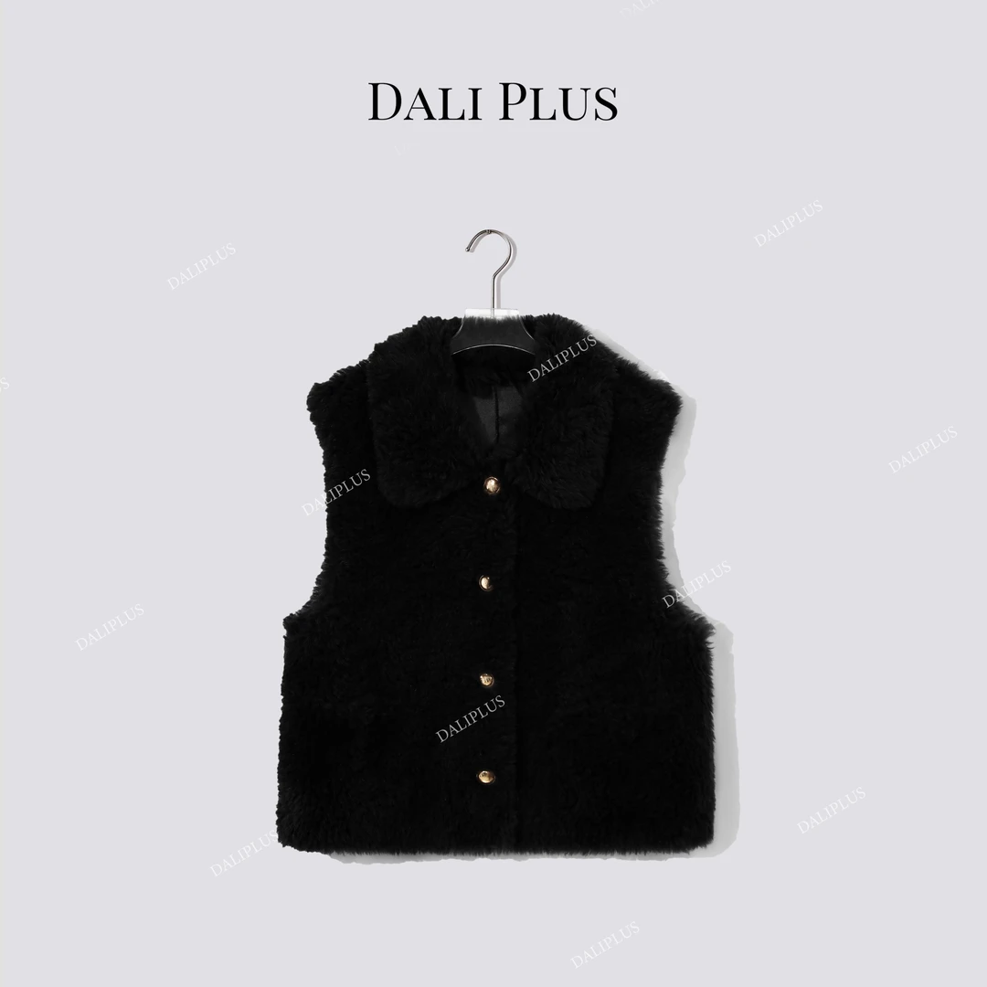 DALI PLUS100绵羊毛翻领百搭马甲皮草外套-D5MM2988-2