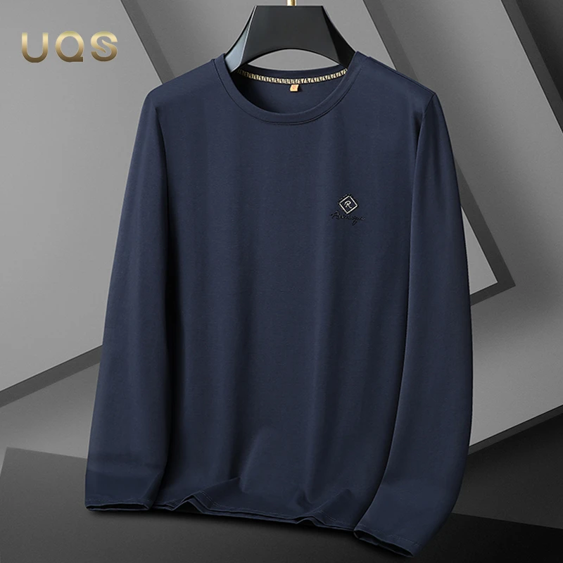 大码圆领春秋男士亲肤打底衫纯色简约长袖内搭宽松舒适运动休闲款