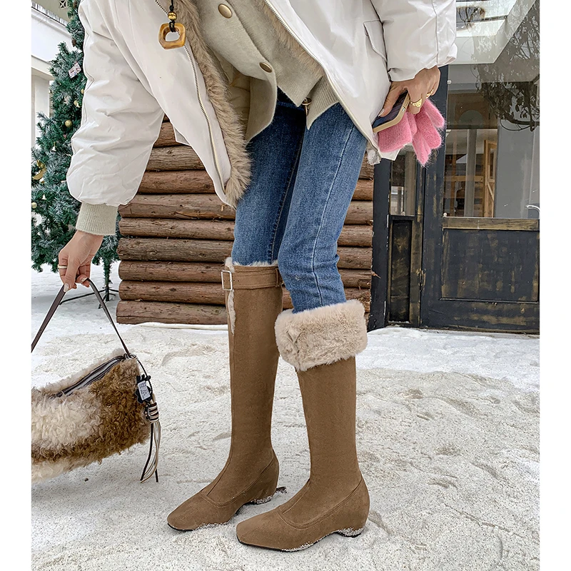 加绒高筒靴2025冬季新款内增高中跟不过膝长靴长筒靴女