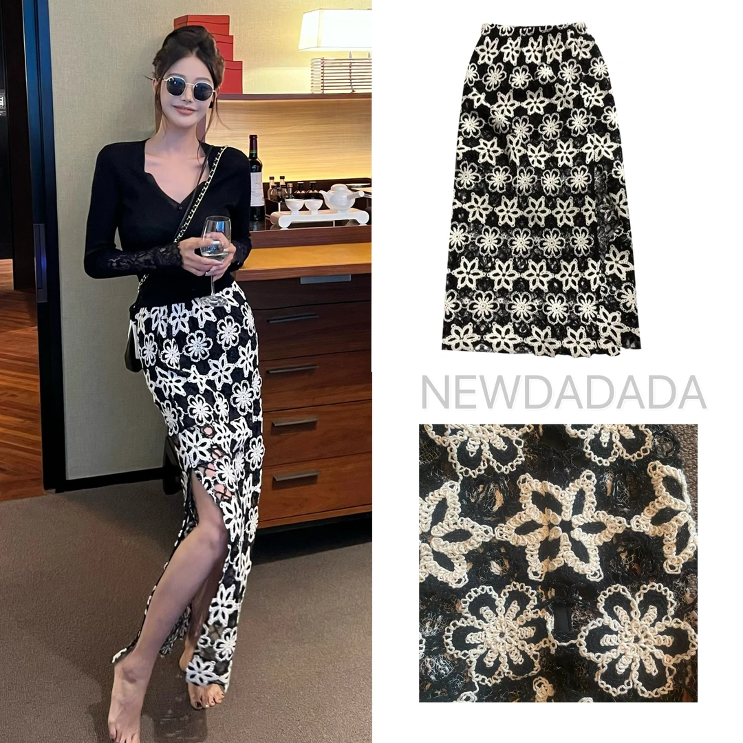 清清利达NEADADA针织半身裙高级感女a字包开叉镂空长裙子SM339