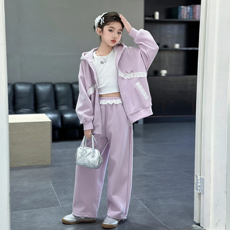 春秋新款6-12岁15岁中大童装小女孩女童洋气时髦潮流运动休闲套装