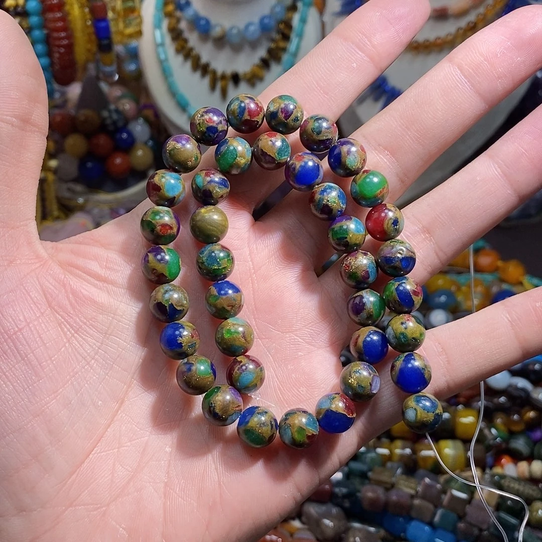 石英质玉未镶嵌，金彩石多宝10mm，