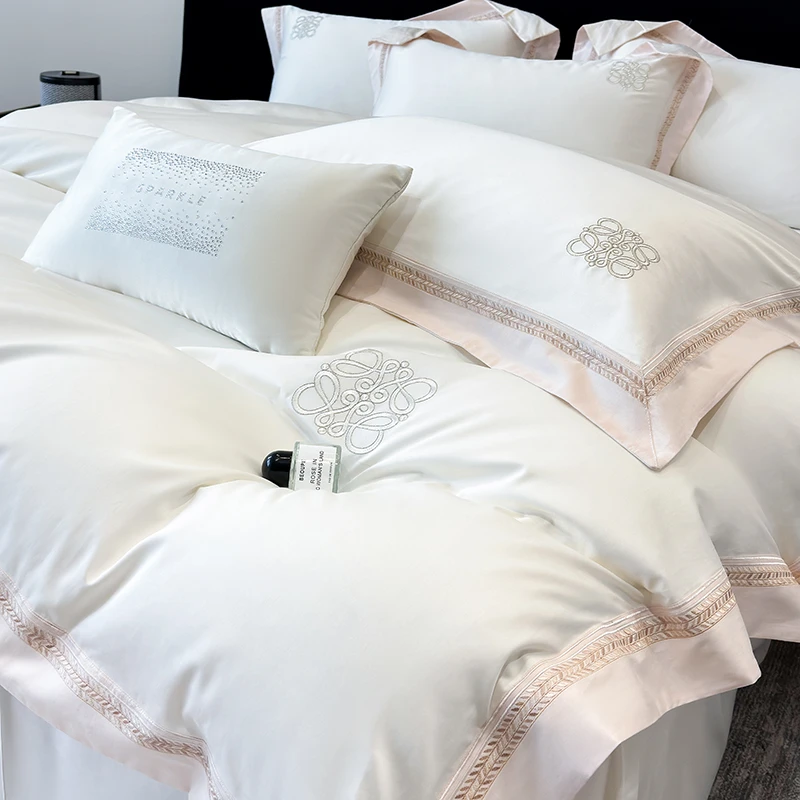 全棉贡缎长绒棉四件套纯棉被套床单公主风2025新款轻奢款刺绣床品