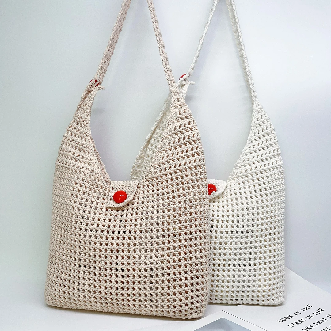 大容量单肩斜挎网格托特包沙滩包手工DIY编织材料包送视频教程