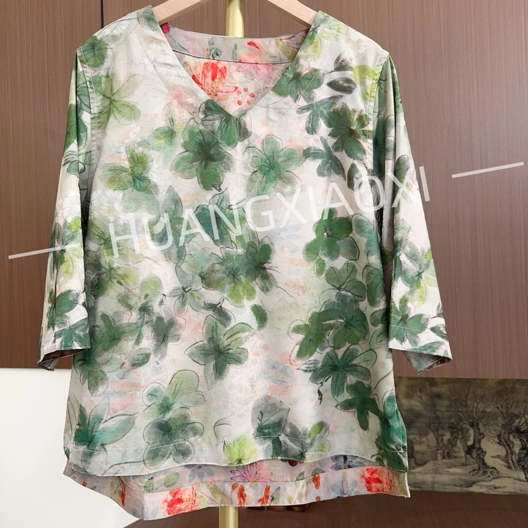 HUANGXIAOXI 只此青绿春色满园单层双面双穿中袖小衫ZF-481