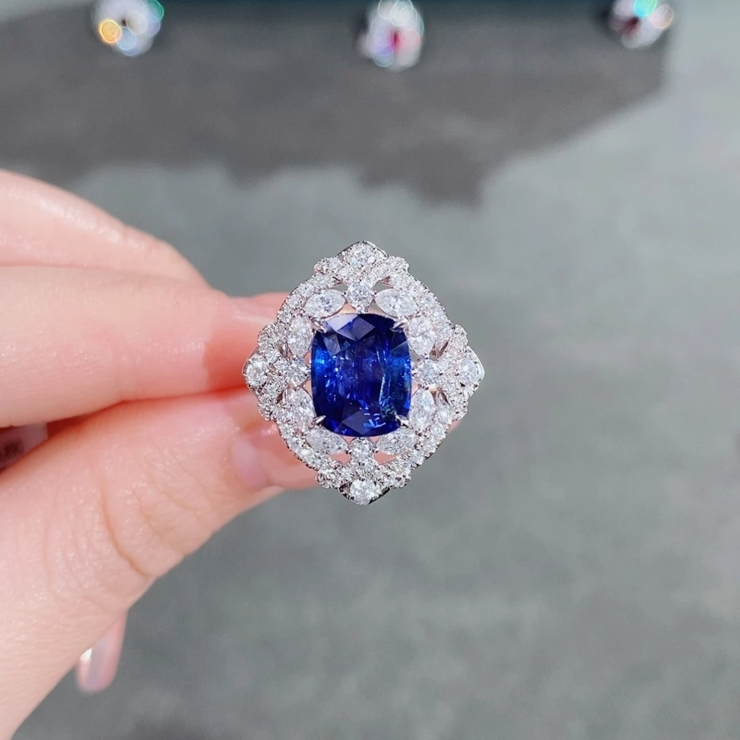 蓝宝石戒指18K金镶嵌3.15ct