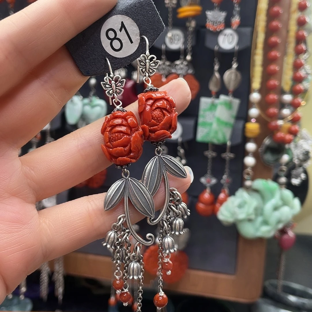 南红玛瑙耳饰银S925镶嵌大***～ghngghh