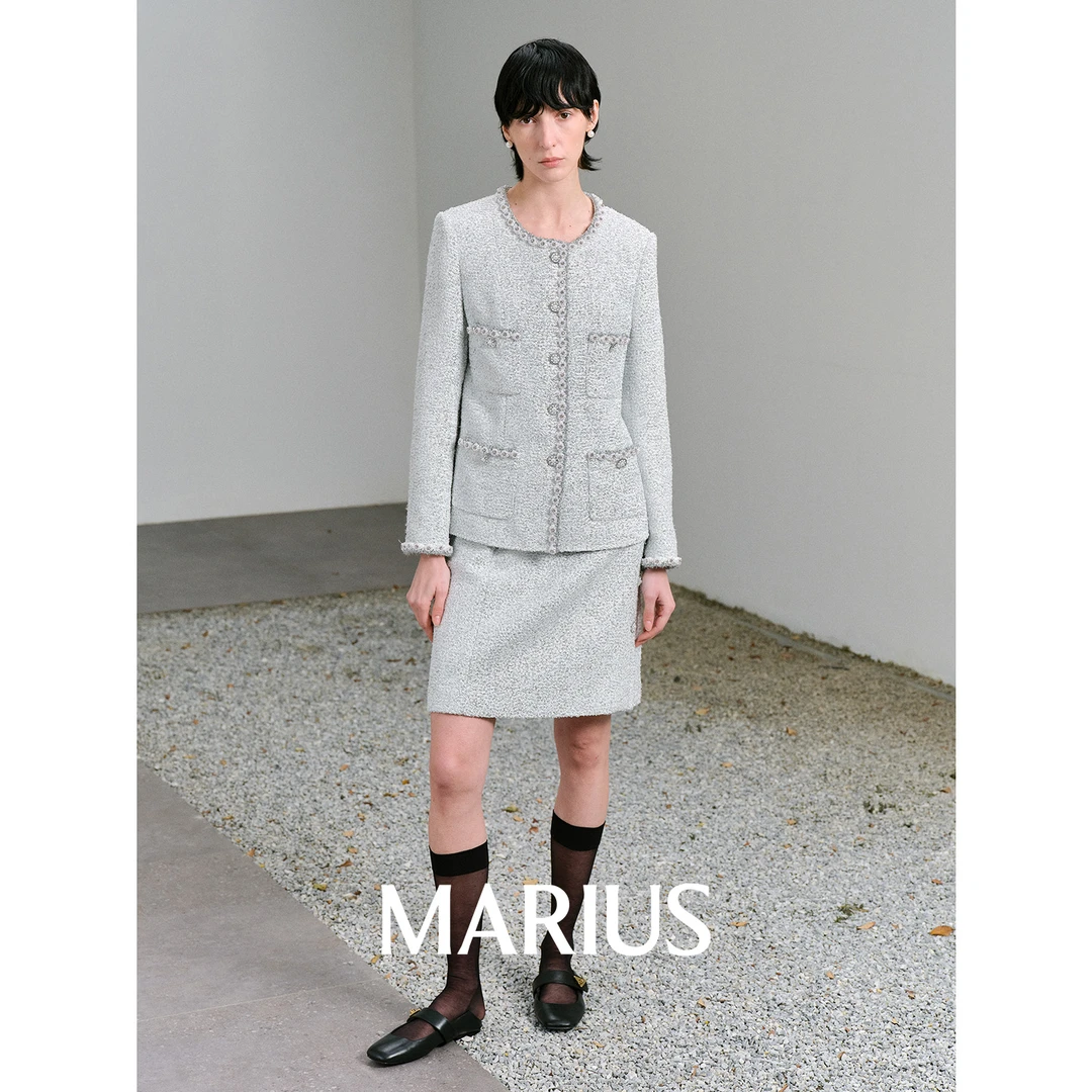 MARIUS"银珍珠"H型小香风直身设计立体四贴袋经典气质小香外套