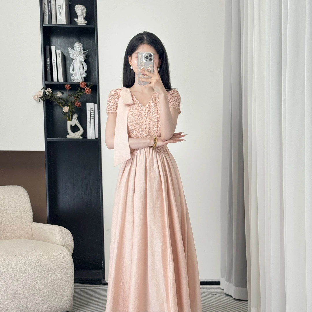 拉夏贝尔2025年夏季新款时尚休闲显瘦优雅气质连衣裙 10502 LSC