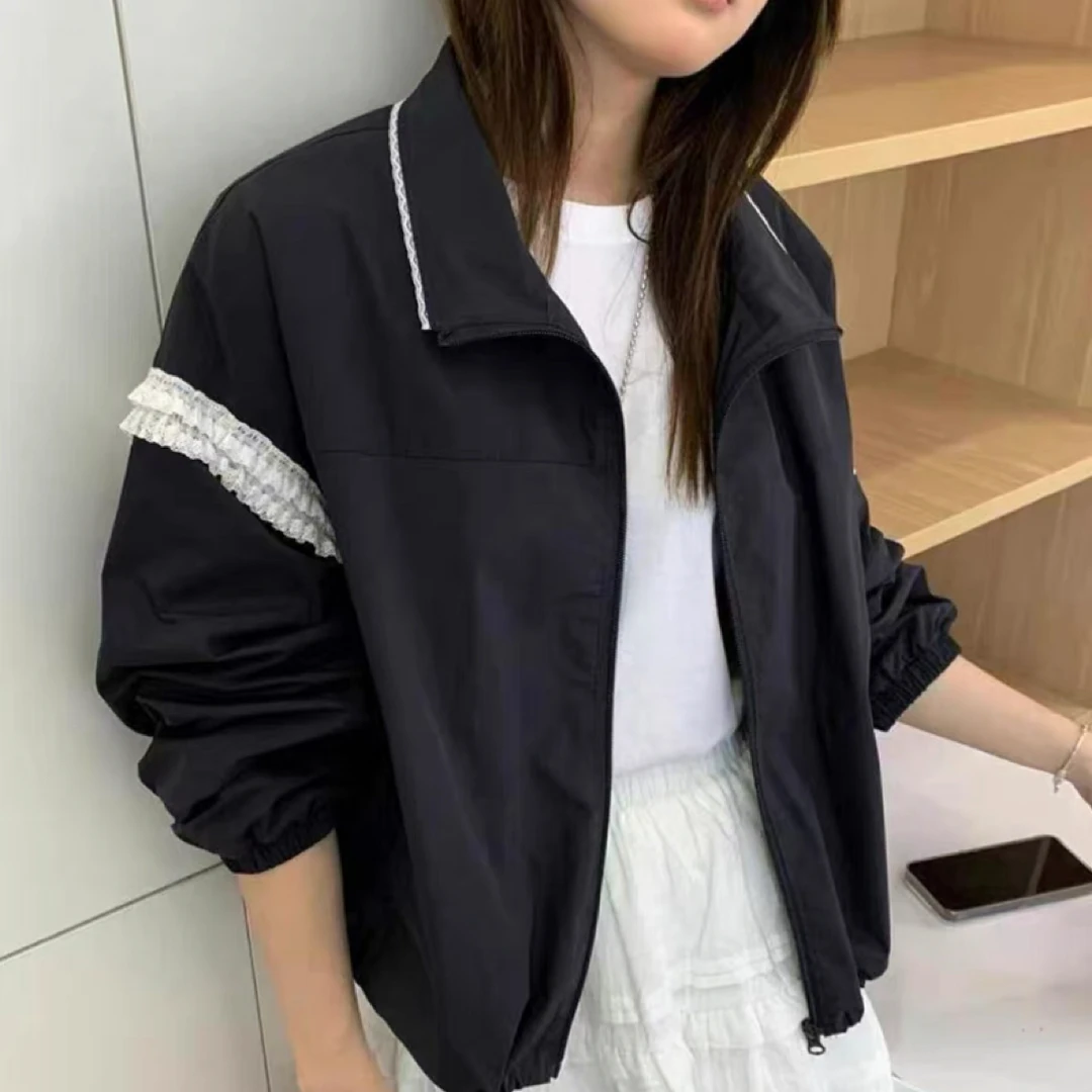 【藏青色蕾丝冲锋外套】设计师外套