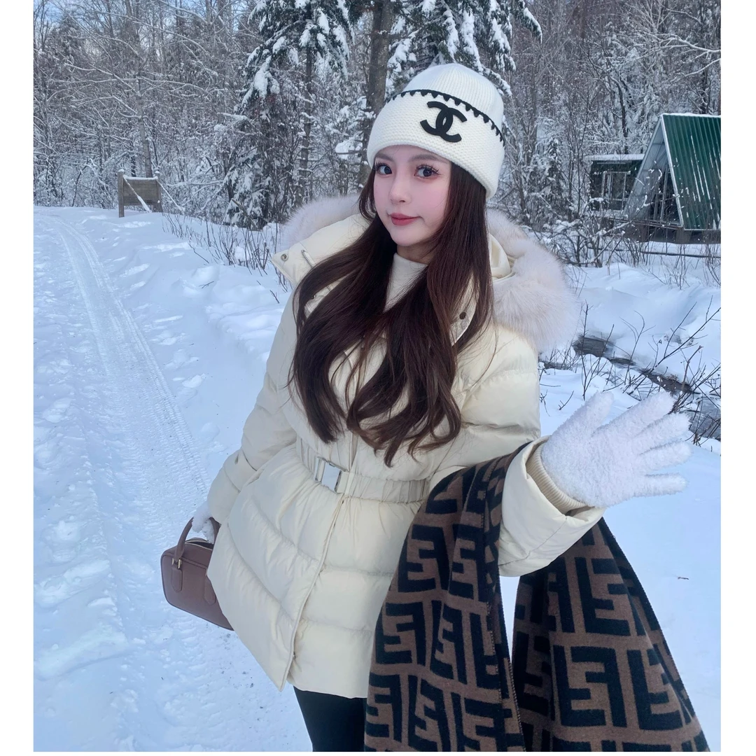 【mumu慕慕】冬季韩系气质感狐狸毛90白鸭绒短款羽绒服