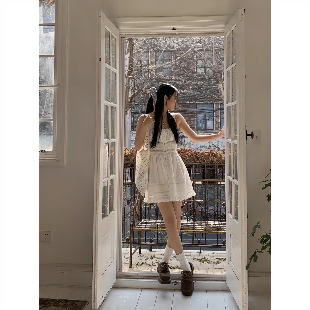 【粥粥清仓】小众褶皱甜酷辣妹吊带短款连衣裙241V0026