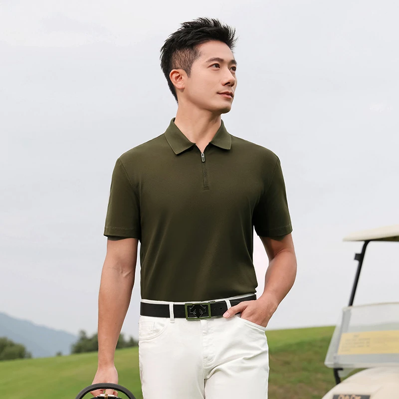 夏季高端舒适净版半拉链翻领液氨短袖polo衫男轻奢简约半袖打底衫